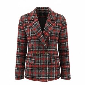 Aqua Red and Black Plaid Blazer